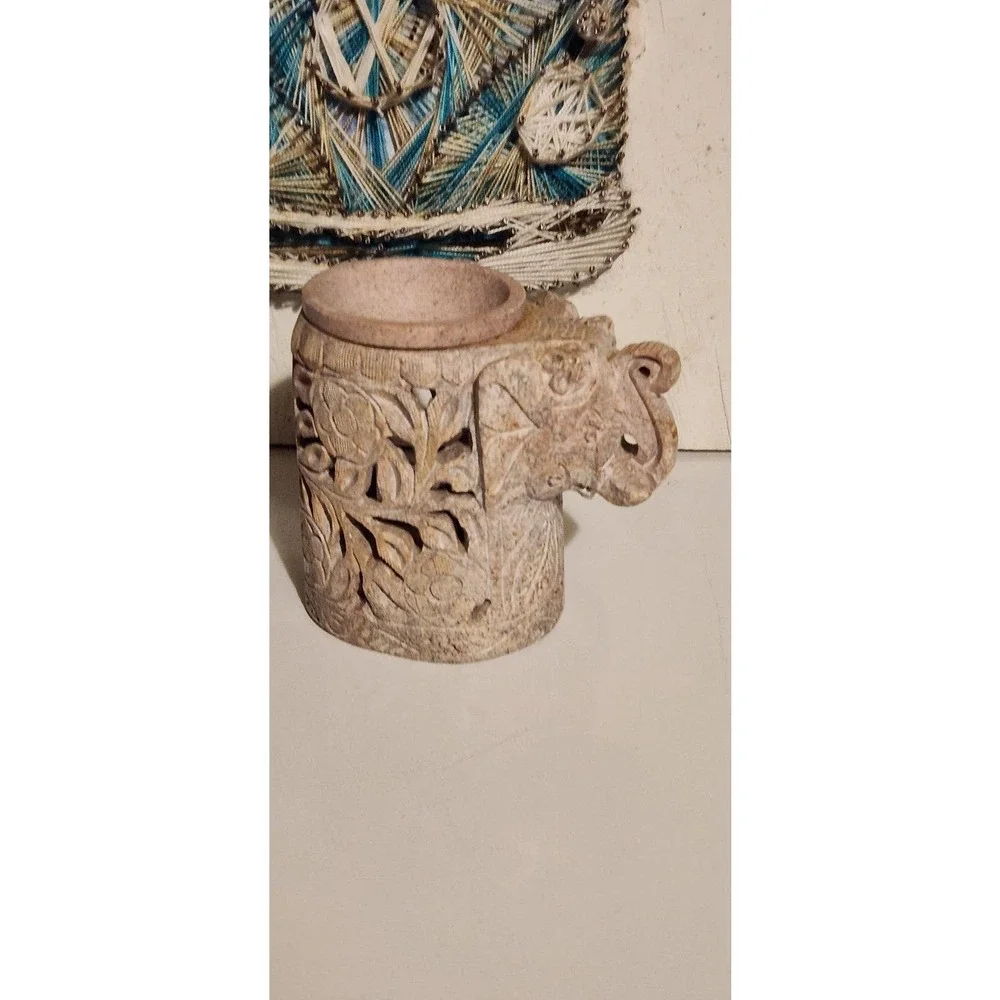 Elephant wax melt candle holder oil burner solid stone bohemian boho carved - Picture 7 of 12